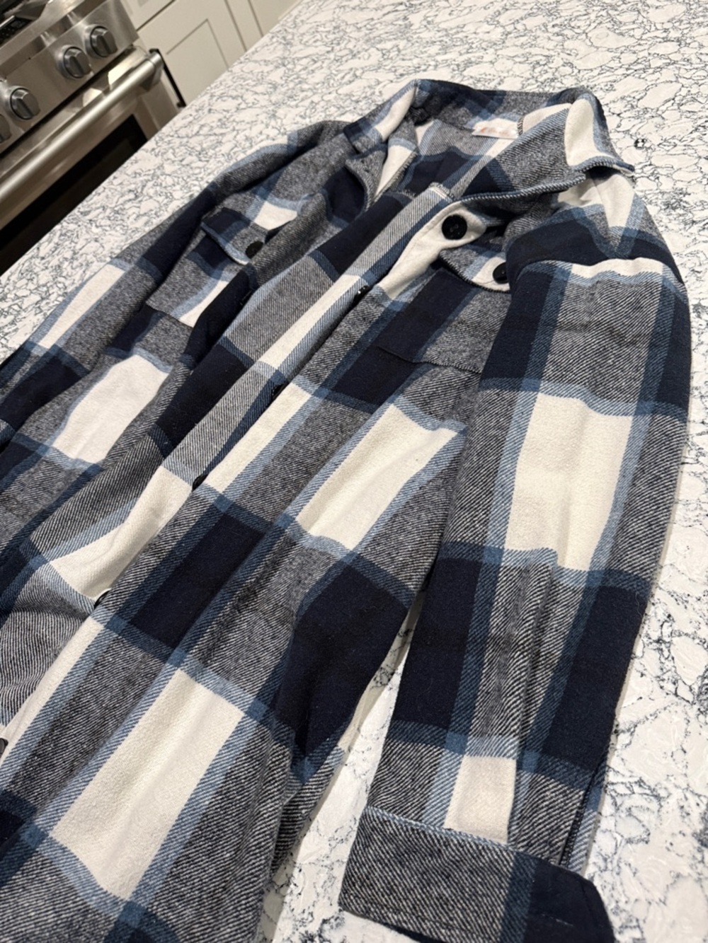 Plaid Button-Front Shacket Jacket - Blue & White - Picture 2 of 3